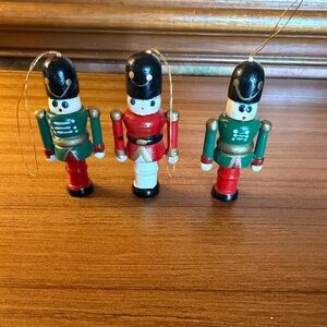 Lot 3 Vintage Wood Christmas Ornament Soldiers Miniature Hand Painted 3”